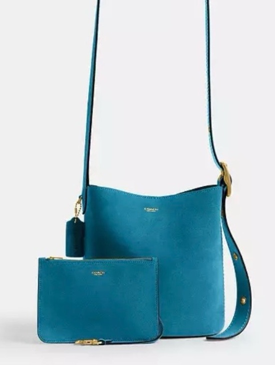 Coach Handbags - COACH Bleecker Bucket Bag 21 with Matching Pouch in Sea Blue (Teal) Suede NWT